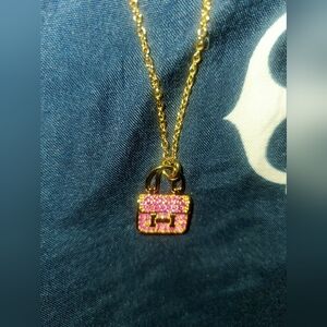 Hernes Gold Necklace with Pink Bag Pendant